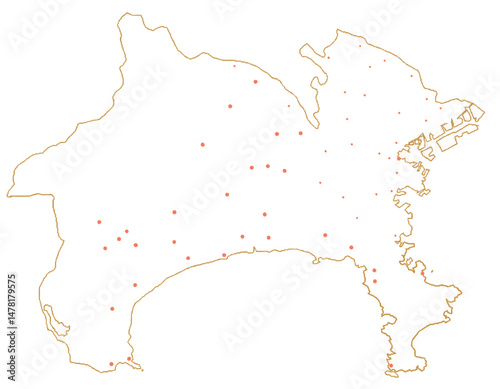 神奈川県　地図　白　斑点　イラスト