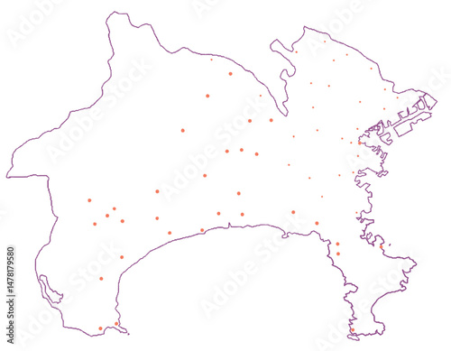 神奈川県　地図　白　斑点　イラスト