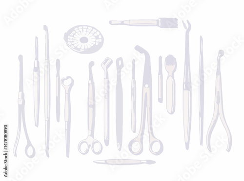 Detailed Dental Instruments and Equipment - Medical Devices Vector