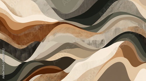 Harmonious blend of earthy tones and gentle curves in abstract panorama