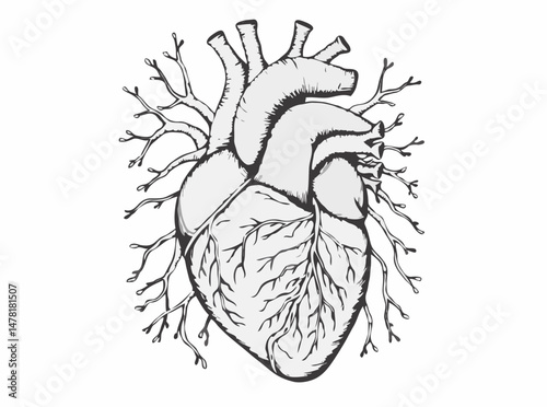 Intricate Anatomy Illustration of Human Heart and Circulatory System