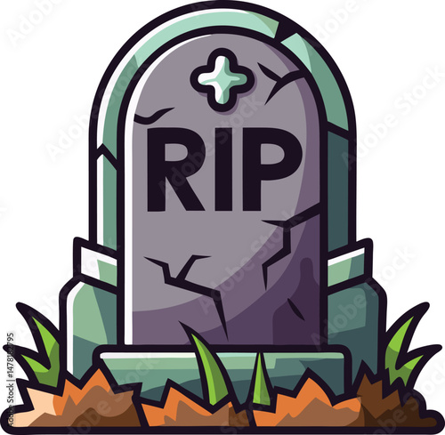 Spooky Tombstone Vector Icon with RIP Text Cracked Stone and Moss Details for Halloween Graveyard Theme
Halloween Tombstone Vector, RIP Grave Icon, Spooky Cemetery Illustration, Cracked Grave Clipart
