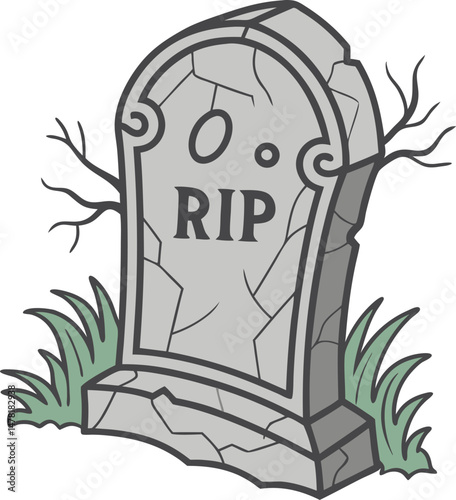 Spooky Tombstone Vector Icon with RIP Text Cracked Stone and Moss Details for Halloween Graveyard Theme
Halloween Tombstone Vector, RIP Grave Icon, Spooky Cemetery Illustration, Cracked Grave Clipart
