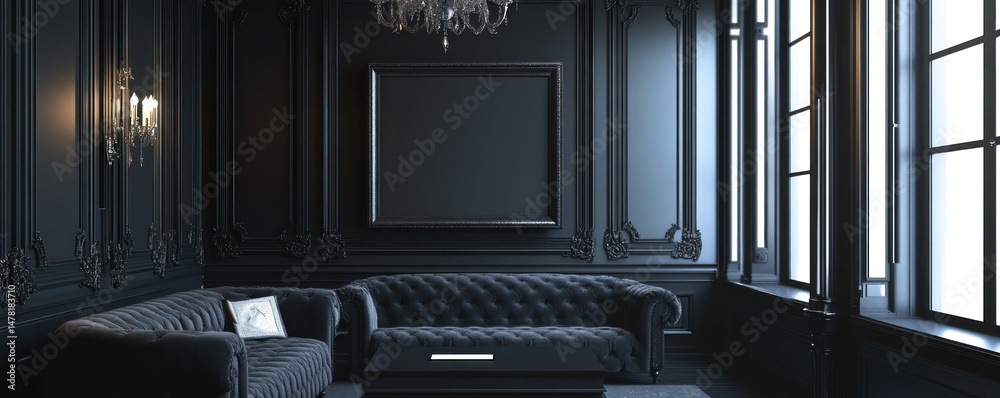 Obraz premium Dark Elegance: A Luxurious Black Interior Design