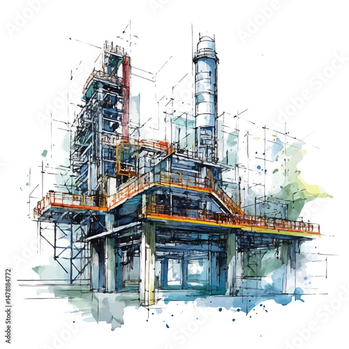 Engineering Drawing, watercolor vector, isolated on a white background.