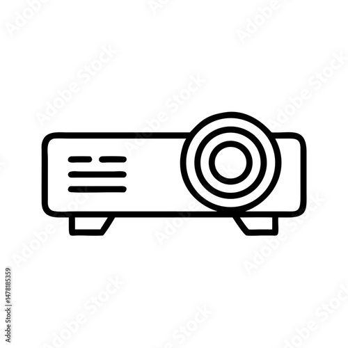 Projector illustration in minimalist line art style on white background  