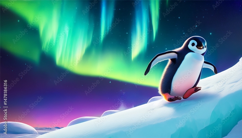 Naklejka premium Pinguinküken beim Rutschen