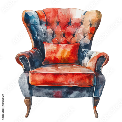 Luxury Armchair, watercolor vector, isolated on a white background.