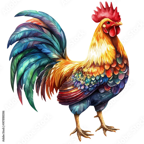 watercolor vector of Chicken, isolated on a white background.