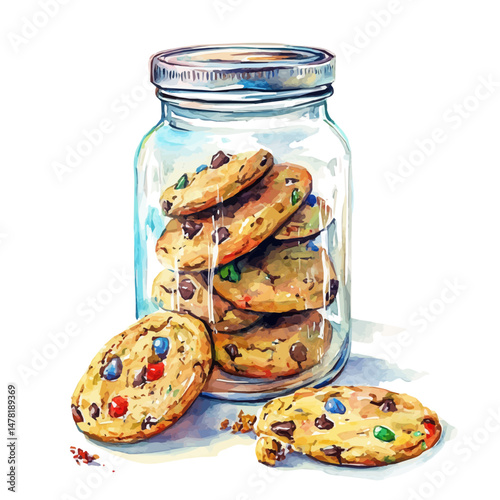 watercolor vector of Cookie Jar, isolated on a white background.