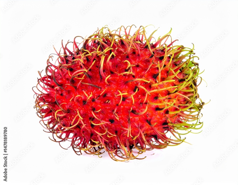 Fototapeta premium Rambutan with Spiky Hair on Isolated White Background