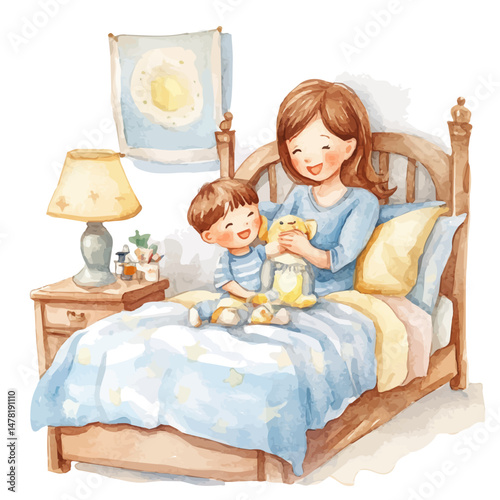 watercolor vector of Bedtime Routine, isolated on a white background.