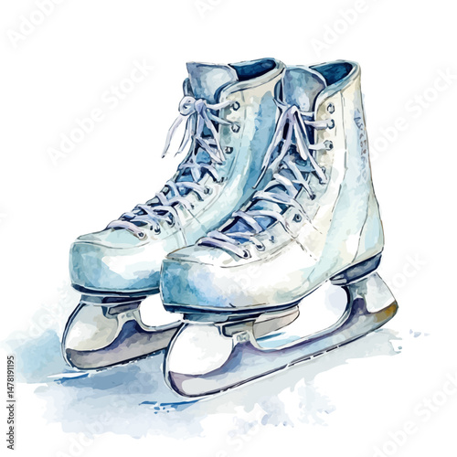 Ice Skates, watercolor vector, isolated on a white background.