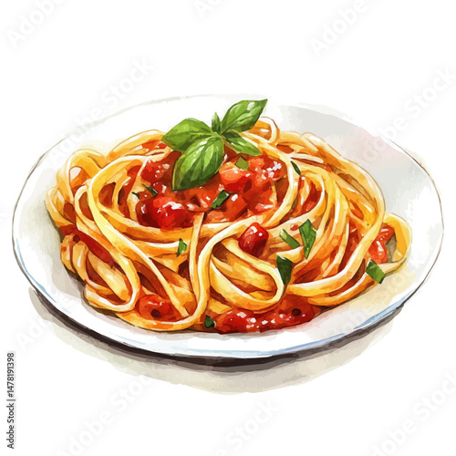 Pasta With Sauce, watercolor vector, isolated on a white background.