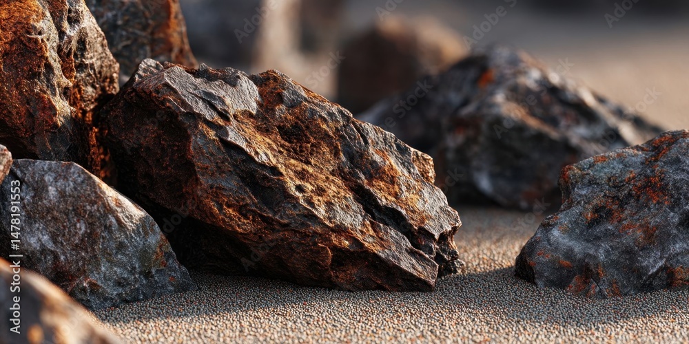 Fototapeta premium Close-up of Brown and Gray Porous Stones on Beach Shoreline