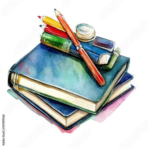 School Notebook, watercolor illustration, isolated on a white background.