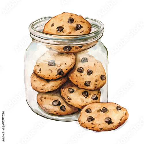 Cookie Jar, watercolor illustration, isolated on a white background.