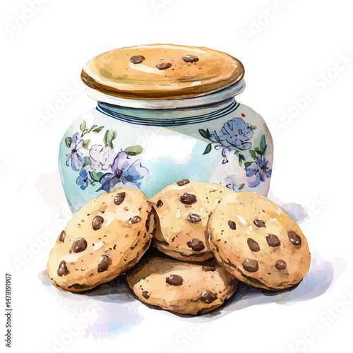 Cookie Jar, watercolor vector, isolated on a white background.