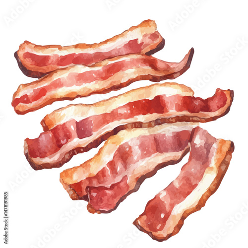 Bacon Strips, watercolor illustration, isolated on a white background.