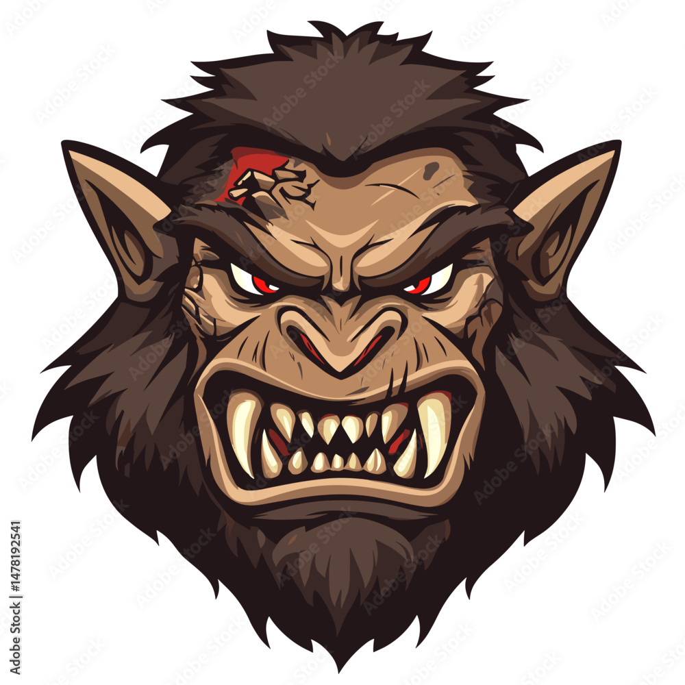 Fototapeta premium Bold and fierce vector esports logo featuring a monstrous creature with sharp teeth and intense red eyes