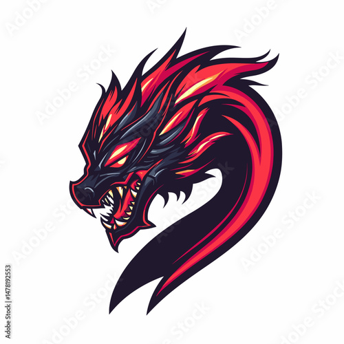 Dynamic vector esports logo featuring a fierce dragon design with bold colors for gaming teams and tournaments