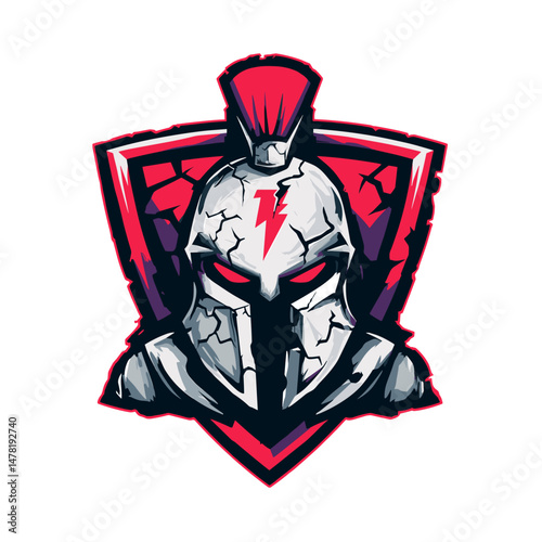 Unique vector esports logo featuring a fierce spartan warrior with bold colors and dynamic design elements