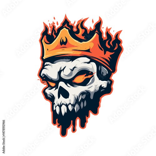 Dynamic esports logo featuring a crowned skull with flames and glowing eyes for a competitive gaming team