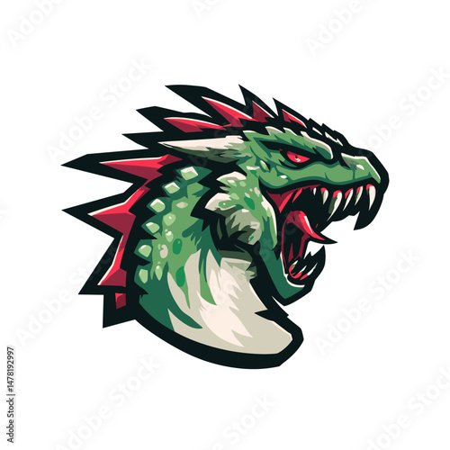 Dynamic esports logo featuring a fierce dragon head with bold colors and sharp detailing perfect for competitive gaming teams