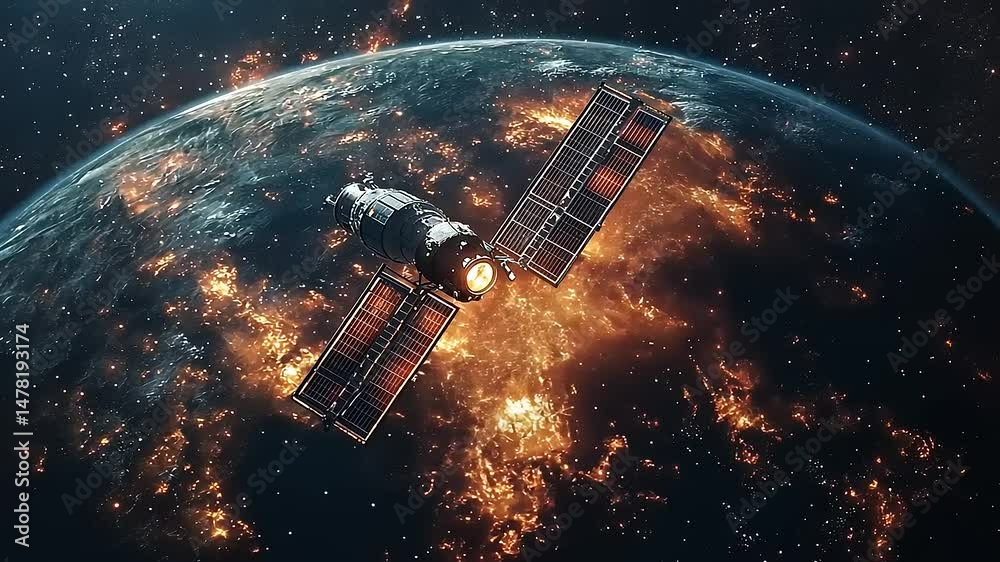 Spacecraft orbiting fiery planet