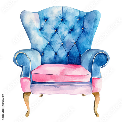 watercolor vector of Luxury Armchair, isolated on a white background.