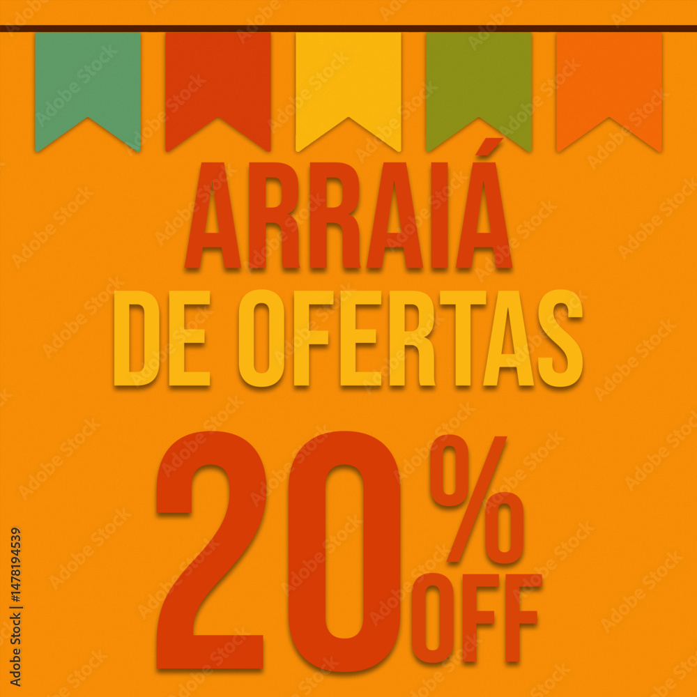 Arraiá de ofertas 20% off festa junina