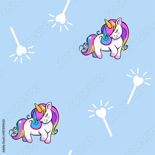 Unicorn seamless pattern. Children's colorful print, illustration, poster, elememt for design of clothing, textiles, rooms.
