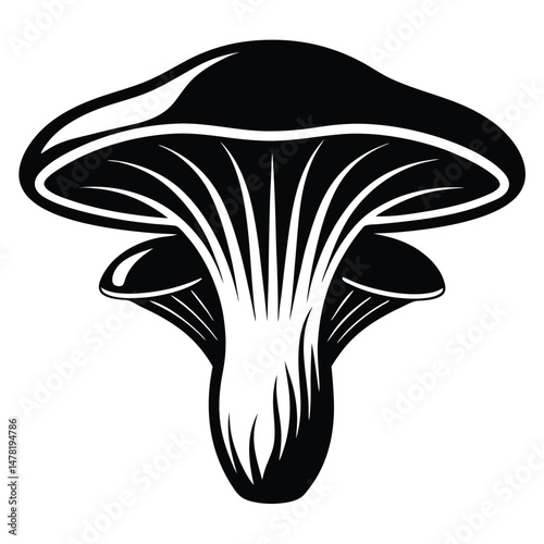 Edible Mushroom Icon Detailed Black Vector Illustration of Fungi, Gourmet Food