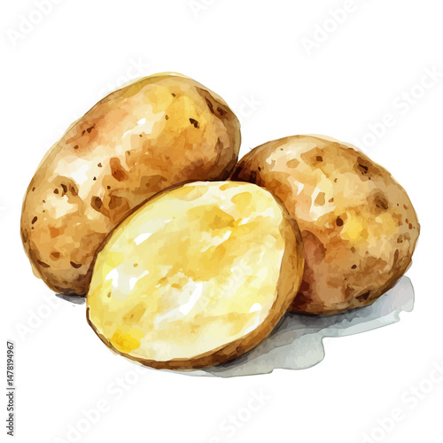 Baked Potatoes, watercolor vector, isolated on a white background.