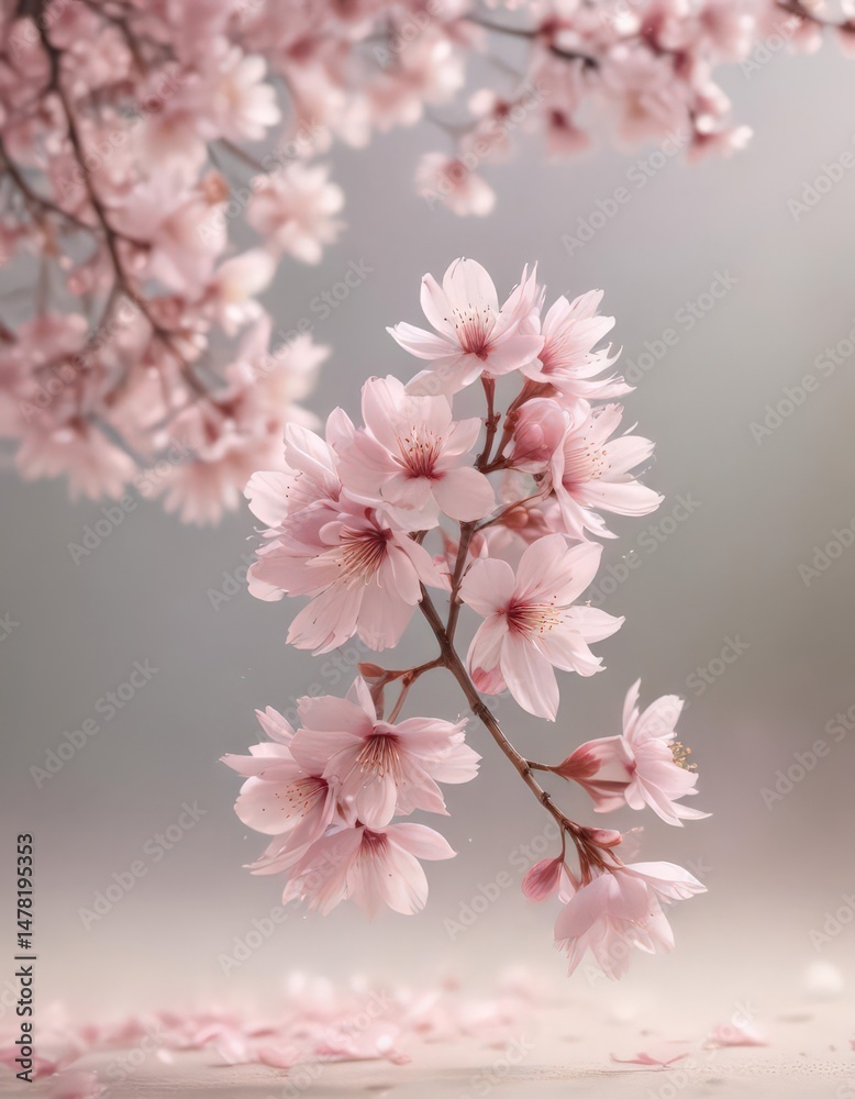 Obraz premium Soft pastel pink sakura petals descend in gentle motion against a blurred background , delicate, petals