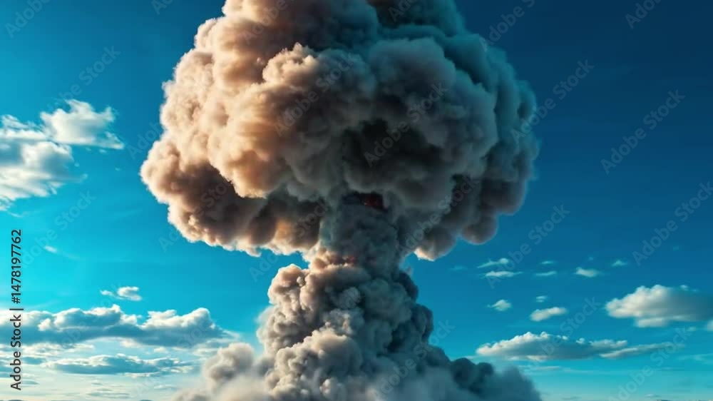 Ultra Realistic Nuclear Detonation in Remote Desert Under Clear Blue Sky with Intense Fireball and Expanding Mushroom Cloud