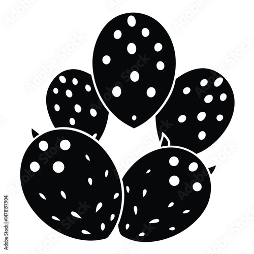 Black and White Prickly Pear Cactus Pads Grouped Together Illustration with Pointed Ends