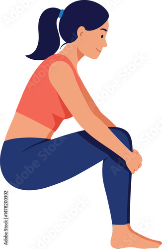 Woman in sportswear stretching legs sitting pose fitness exercise vector illustration 