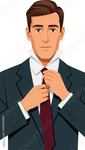 Businessman adjusting tie in formal suit vector illustration portrait orientation 