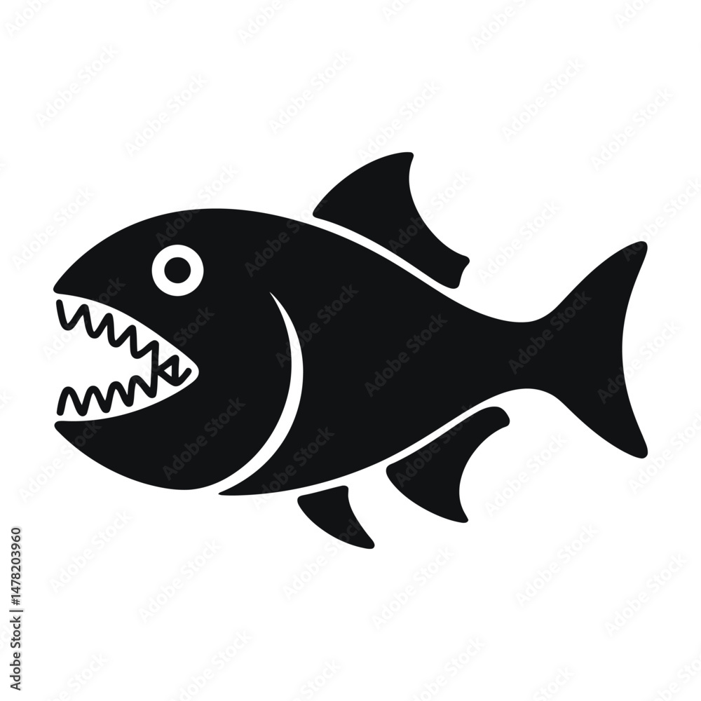 Obraz premium Aggressive predatory piranha fish silhouette graphic.