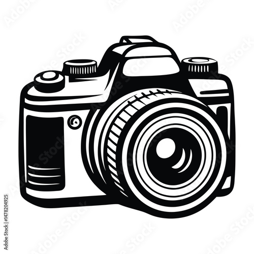 DSLR Camera Top View Vector Drawing, Simple silhouette Design vector icon with white background