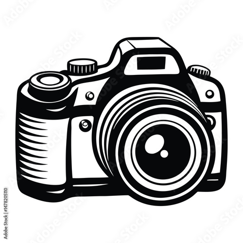 DSLR Camera Top View Vector Drawing, Simple silhouette Design vector icon with white background