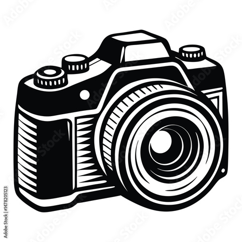 DSLR Camera Top View Vector Drawing, Simple silhouette Design vector icon with white background