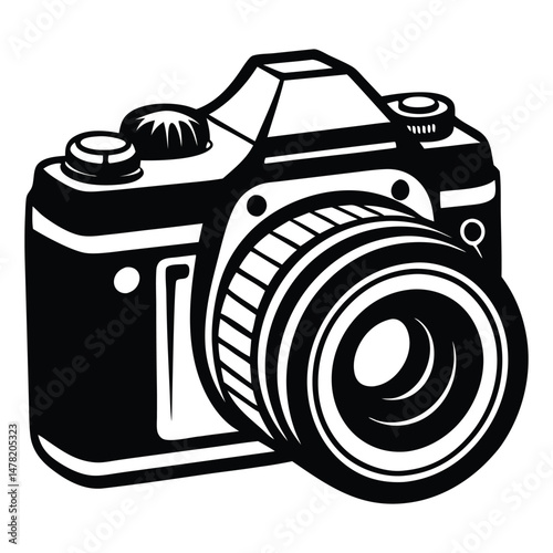 DSLR Camera Top View Vector Drawing, Simple silhouette Design vector icon with white background