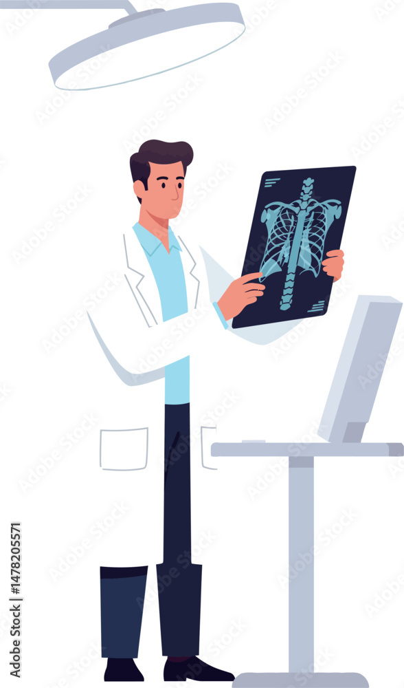 Male doctor examining chest x-ray in medical office vector illustration Male doctor examining chest x-ray in medical office vector illustration