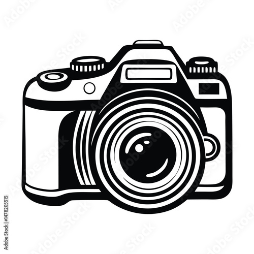 DSLR Camera Top View Vector Drawing, Simple silhouette Design vector icon with white background