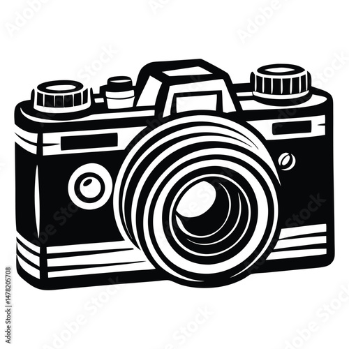 DSLR Camera Top View Vector Drawing, Simple silhouette Design vector icon with white background