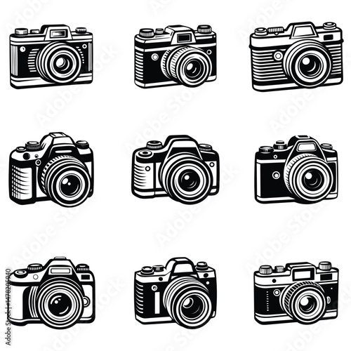 DSLR Camera Top View Vector Drawing, Simple silhouette Design vector icon with white background