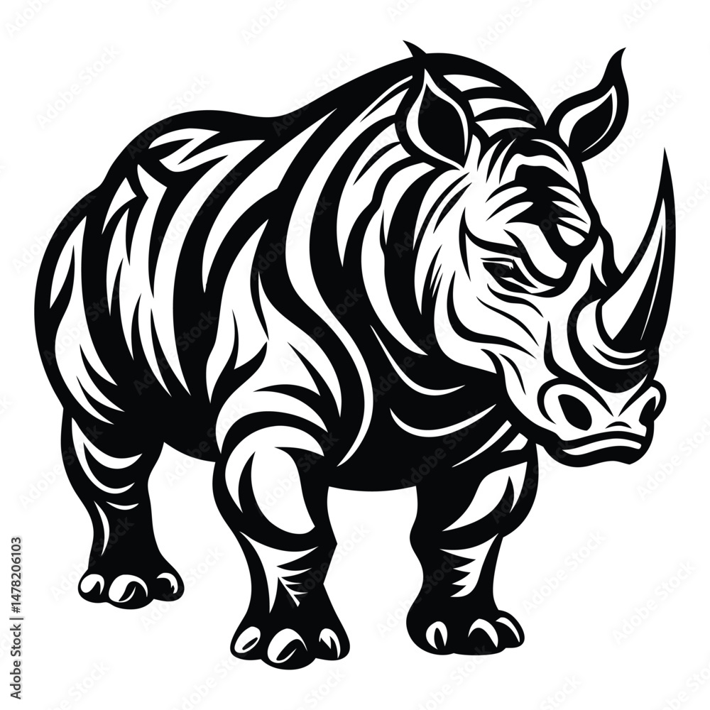 Fototapeta premium Rhino Vector Illustration Isolated on White Background, perfect for cartoons, clipart, and line art