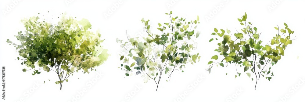Fototapeta premium Elevated View of Isolated Green Tree in Watercolor Style for Landscape and Architecture Inspiration